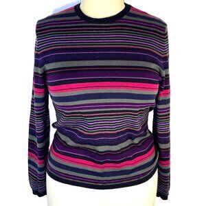 ETRO Sweater Womens Fits Like L Dark Striped Wool Crew Neck Made in Italy